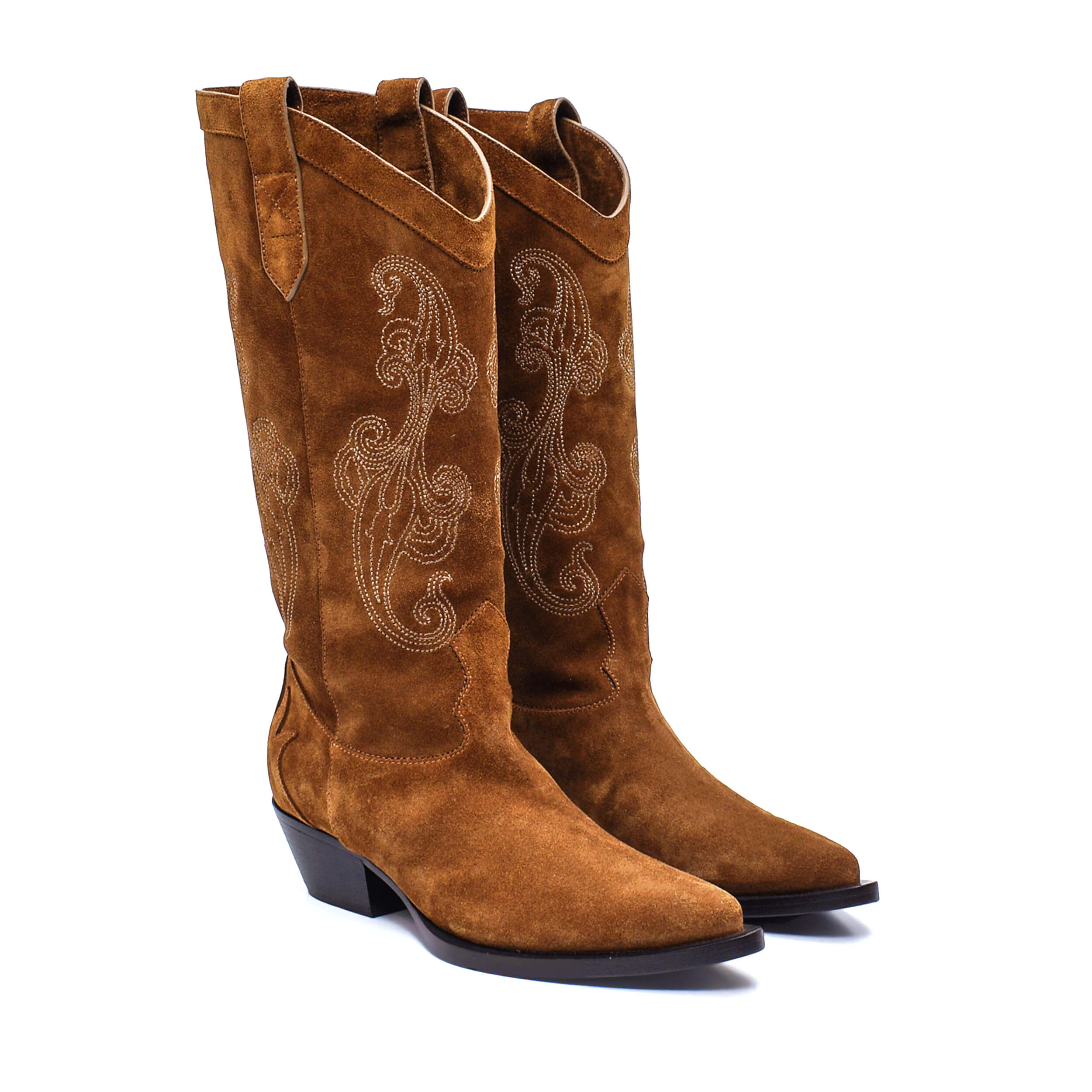 Etro - NEW Khaki Suede Paisley embossed knee/high Western Boots / 37.5